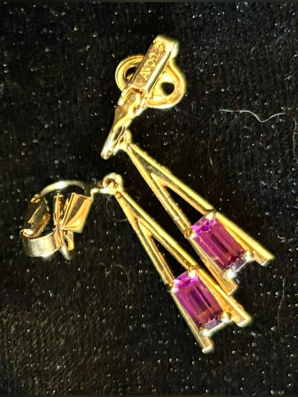 VINTAGE Lot purple Earrings Faux Amethyst Stamp TRIFARI and AVON clip on pierced